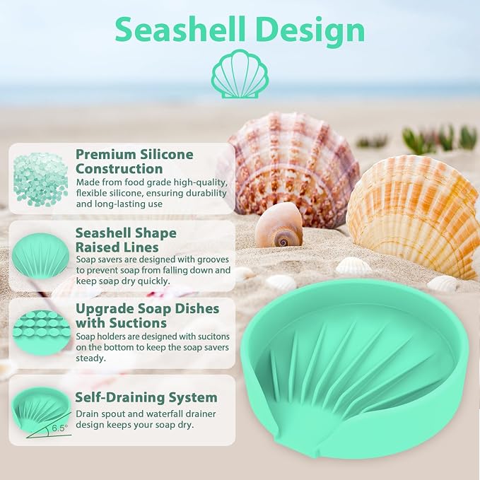 Self Draining Soap Dish, Silicone Suction Cup Soap Holder Tray Savers Container - Image 2