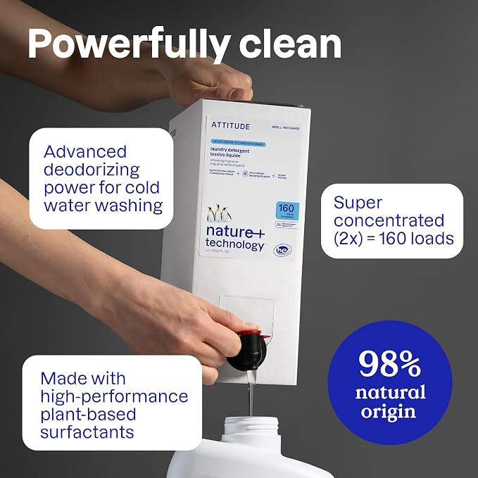 ATTITUDE Liquid Laundry Detergent Refill, EWG Verified, HE Compatible, - Image 3
