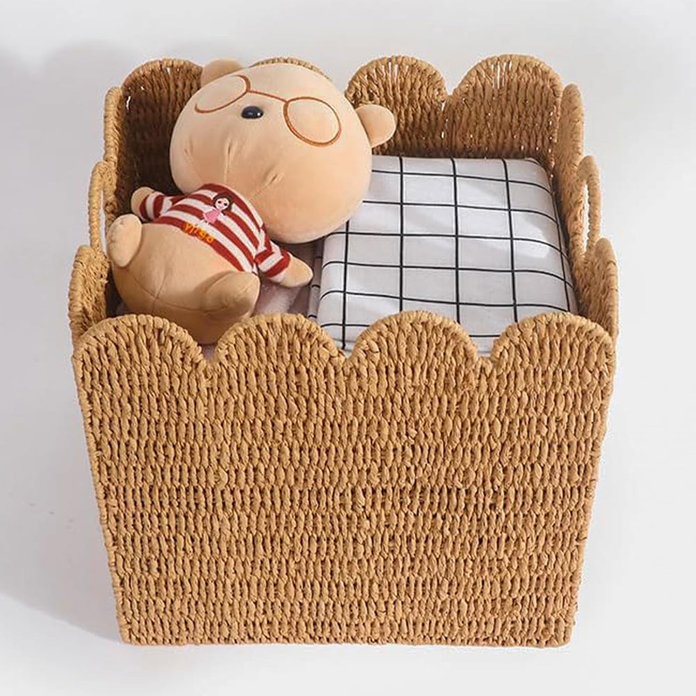 Scalloped Wicker Storage Cubes Basket, 12”x12“ Heavy Duty Paper rope/Hyacinth...
