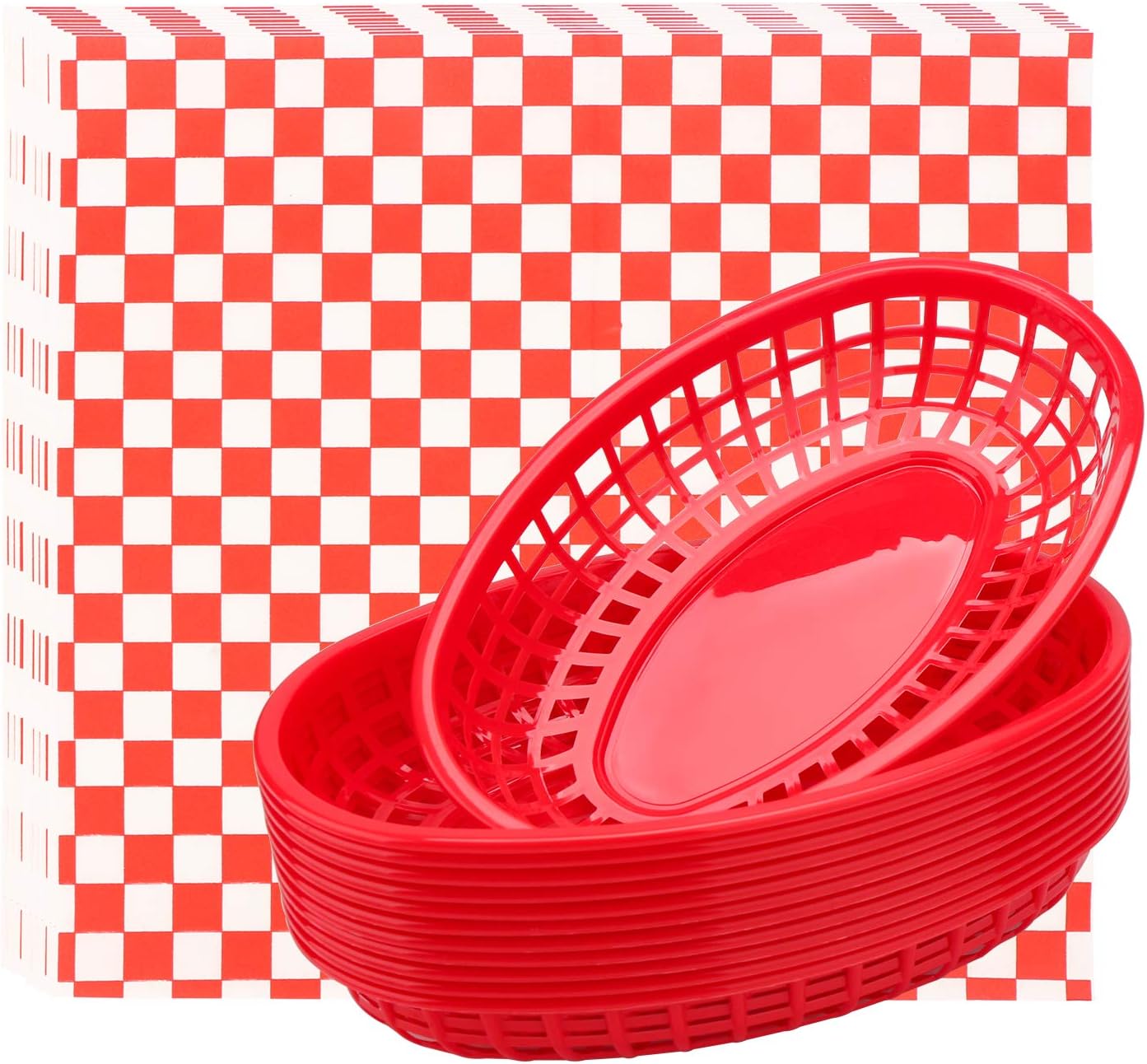 EUSOAR Bread Baskets & Deli Paper Liners, 12 pcs Bread Baskets plus 100pcs Deli Paper, Restaurant Food Serving Basket Sets for Restaurant Supplies, Deli Serving, Chicken, Burgers&Fries