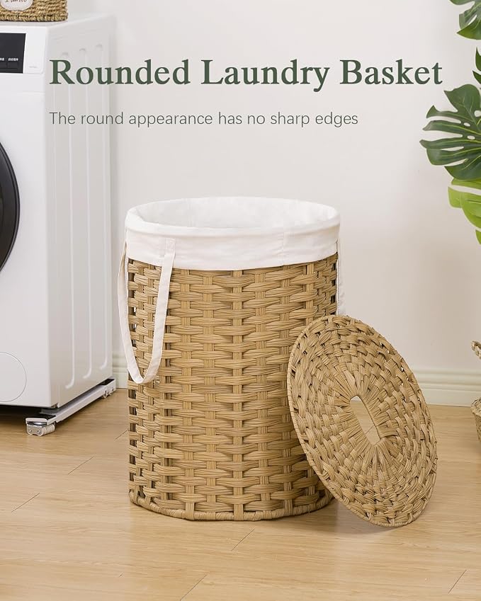 Laundry Hamper with Lid Laundry Basket with Lid 19.0 Gal Round Wicker Laundry