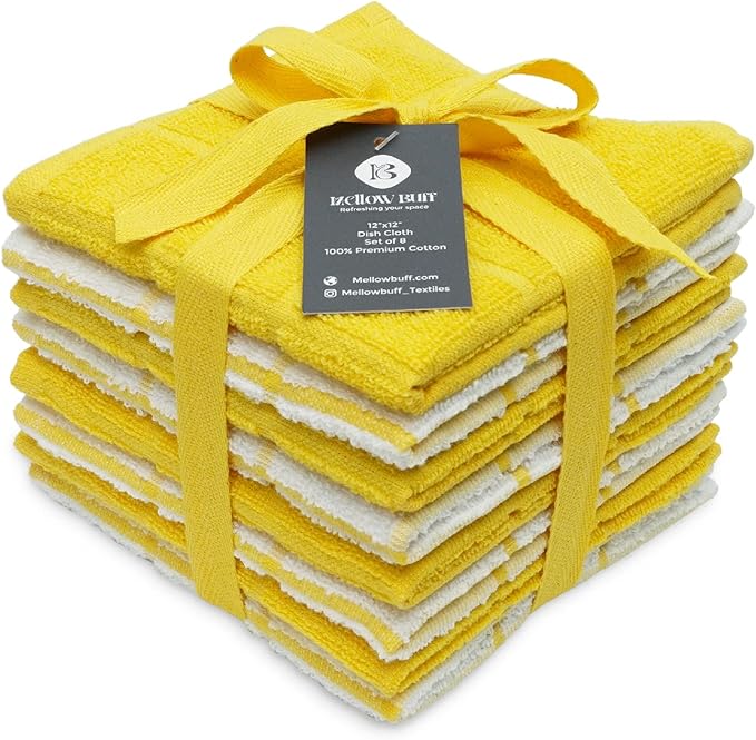 100% Cotton Terry Dish Cloth & Dish Towel, 6 Pack, Super Soft and Absorbent by Ecotribe