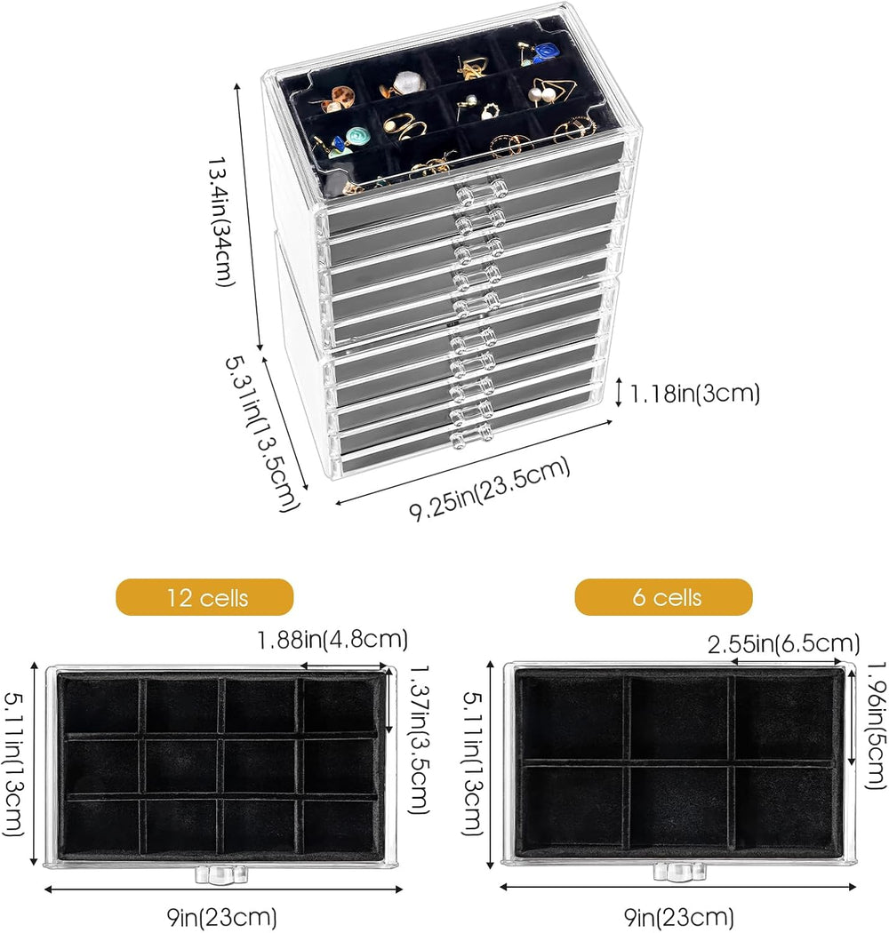 ProCase Earring Holder Organizer Jewelry Box with 10 Drawers, Black