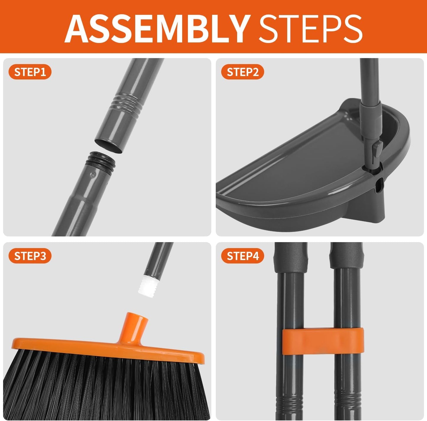 Long Handle Broom with Dustpan Combo Set for Office Home Kitchen Lobby Floor Cleaning Broom Dustpan for Indoor&Outdoor Sweeping