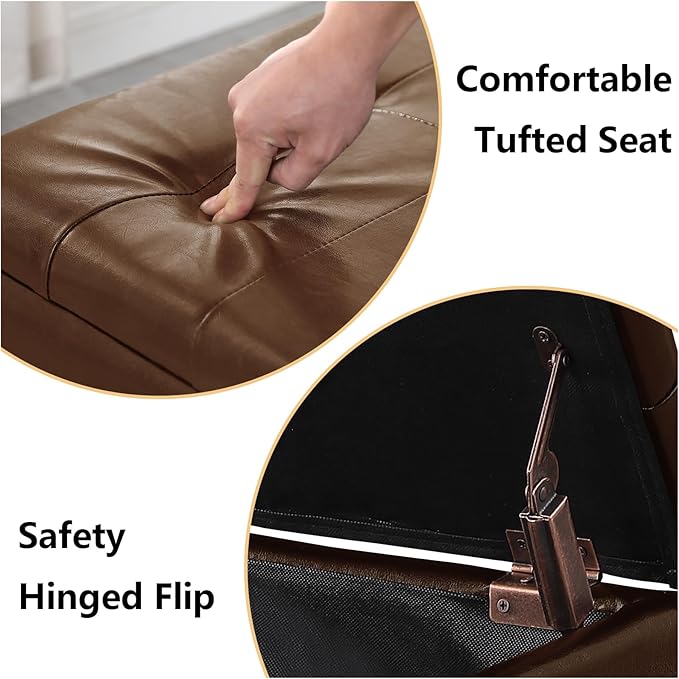 Ottoman with Storage Set of 3, Easy Open & Close w/Safety Hinges, Extra Seating - Image 4