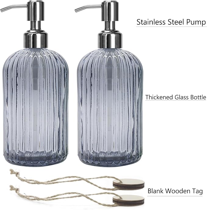 Grey Glass Soap Dispenser 18 oz, 2 Pack Hand Dish Soap Dispensers Bathroom - Image 2