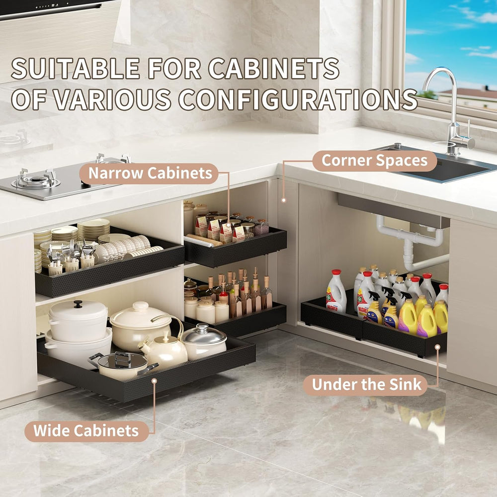 2Pack Pull Out Cabinet Organizer, Expandable 12.6“-20.47”, Black
