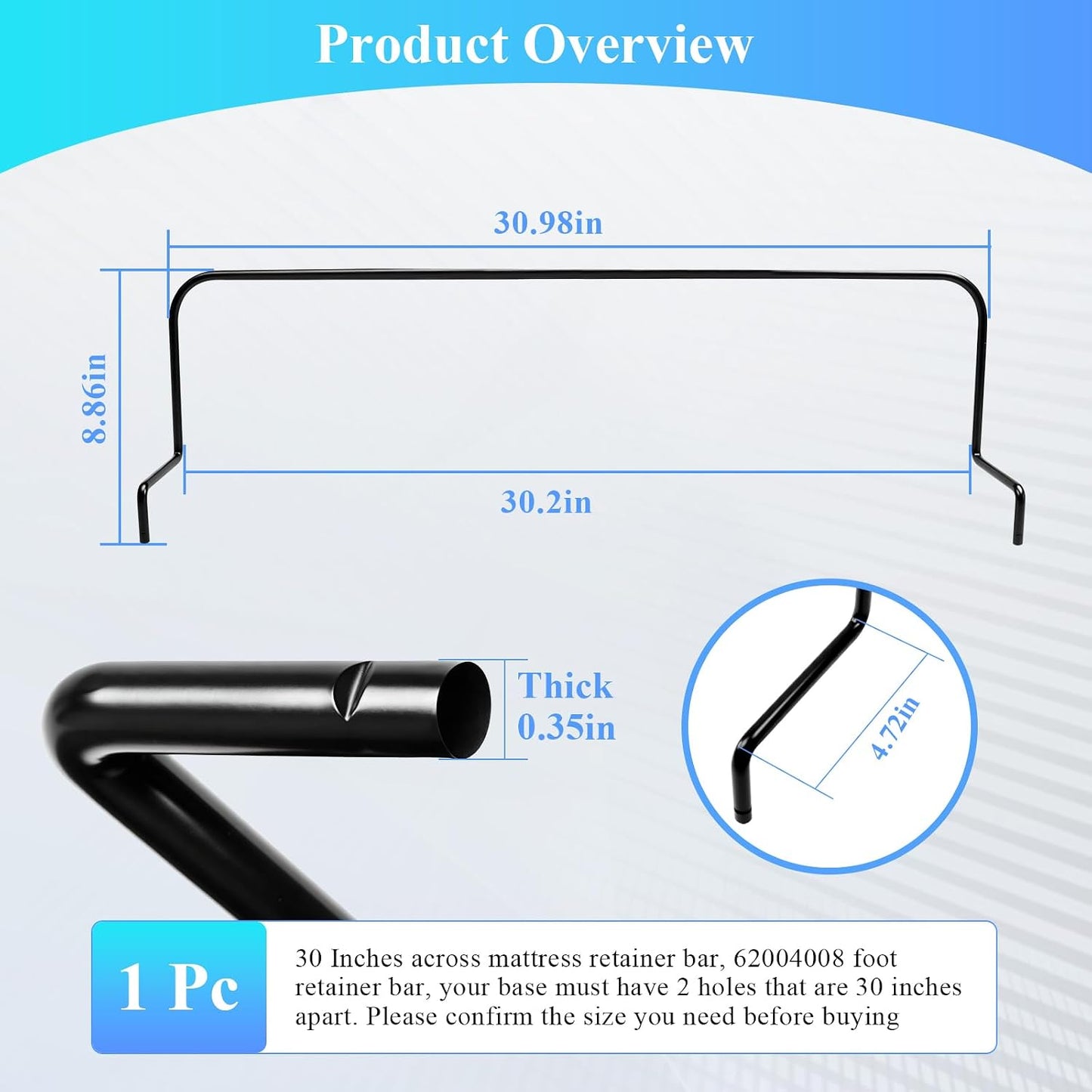 30 Inches Across Mattress Retainer Bar, 62004008 Foot Retainer Bar, Fit for Tempur-Pedic Ergo King Size Base, Can not be Used for Lifting The Adjustable Bed