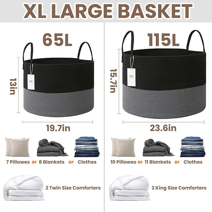 Woven Blanket Basket, 65L Large Rope Storage Bin - Image 2