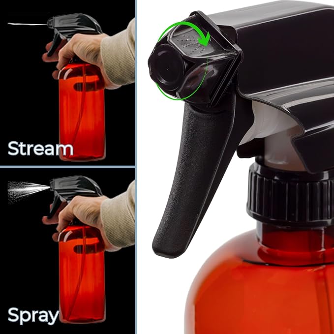 Cornucopia Brands 16oz Amber PLASTIC Spray Bottles w/Heavy Duty Mist & Stream - Image 4