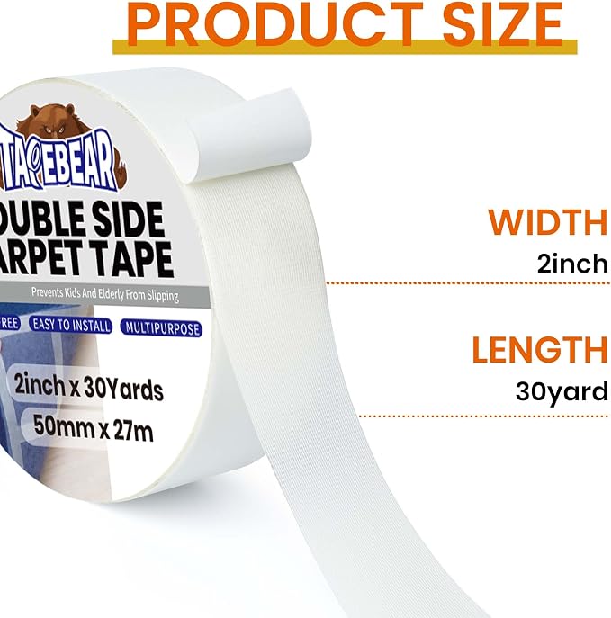 TAPEBEAR Carpet Tape Double Sided 2Inch x 30Yards, Heavy Duty Rug Gripper Anti - Image 6