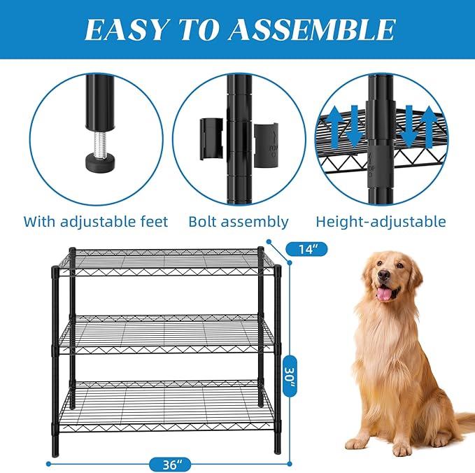 3-Shelf Adjustable Metal Shelf Wire Shelving Unit Storage Rack Display Shelf - Image 3