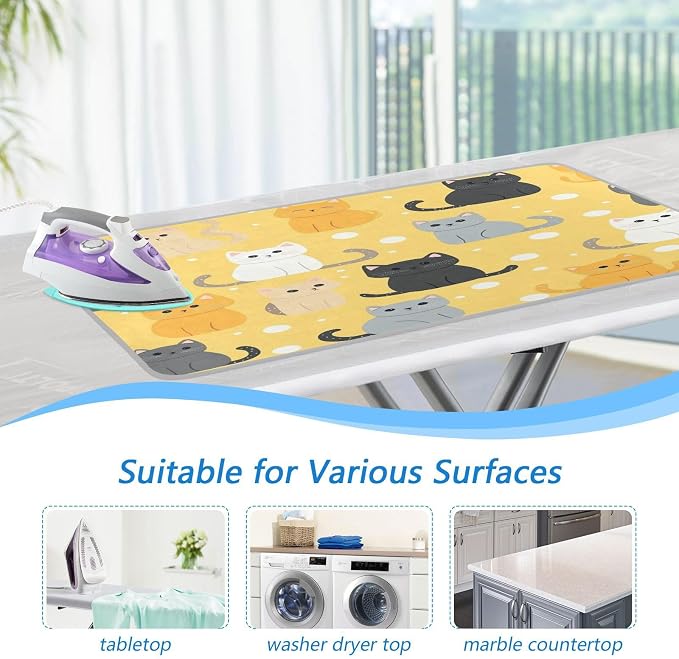 Yellow Polka Dot Cat Ironing Mat Thickened Ironing Blanket Travel Portable - Image 5