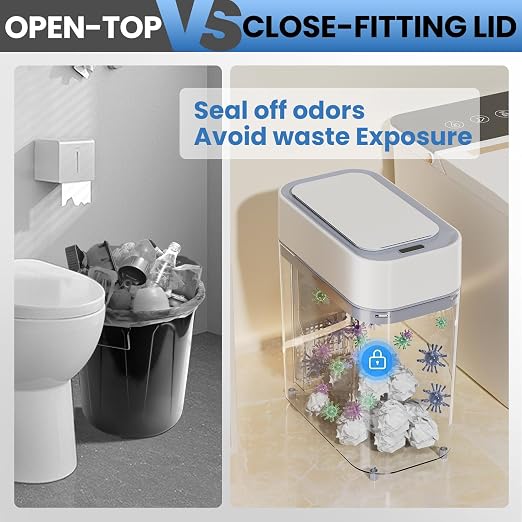 Bathroom Trash Can with Lid: 2.3 Gal Small Slim Motion Sensor Wastebasket - Image 8