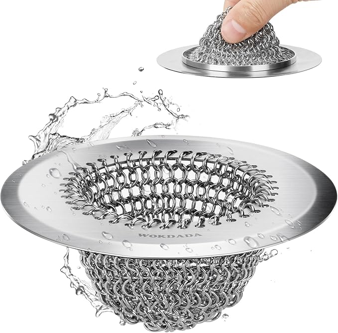 Sink Drain Strainer: Anti-Slip Flexible Chainlink, 304 Stainless Steel. by Wokdada