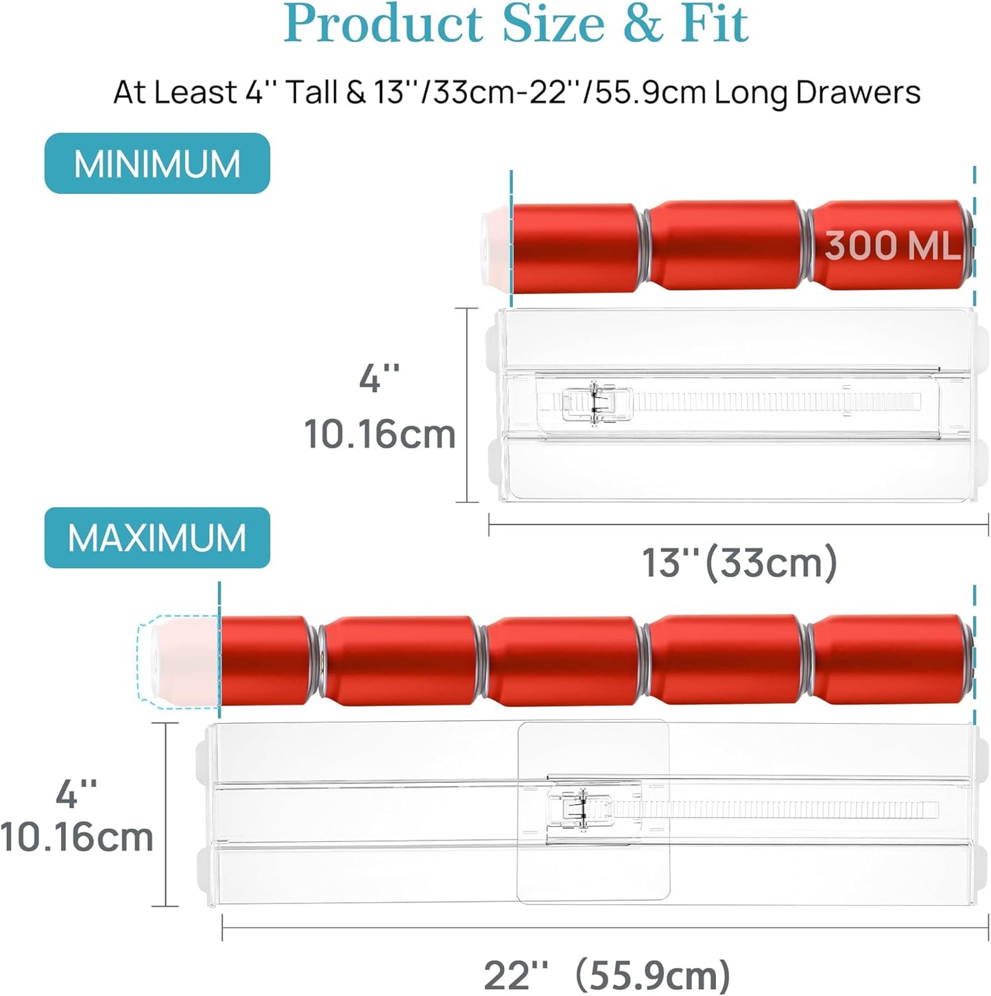 Vtopmart 4" High Drawer Dividers for Clothes, 13"-22" Adjustable, 12 pack | Expandable Dresser Drawer Organizer, Clear Plastic Separators for Dresser, Baby Clothing, Underwear, Cosmetic, Toiletries