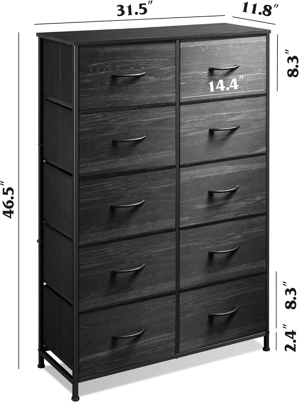 WLIVE Tall Dresser for Bedroom with 10 Fabric Drawers, Black