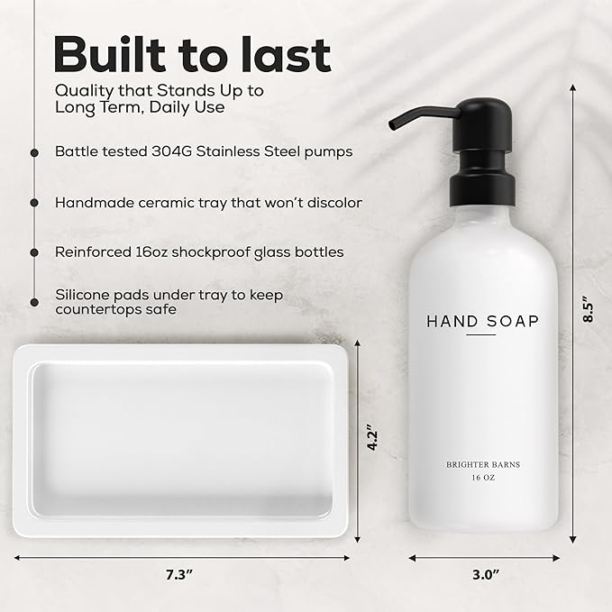 White Glass Soap and Lotion Dispenser Set - Image 3