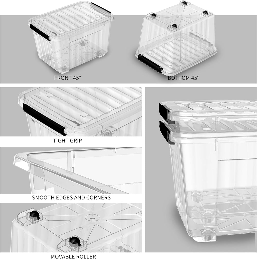 Cetomo 40Qt Plastic Storage Bin with Wheels, Stackable Storage Box with Lid, ...