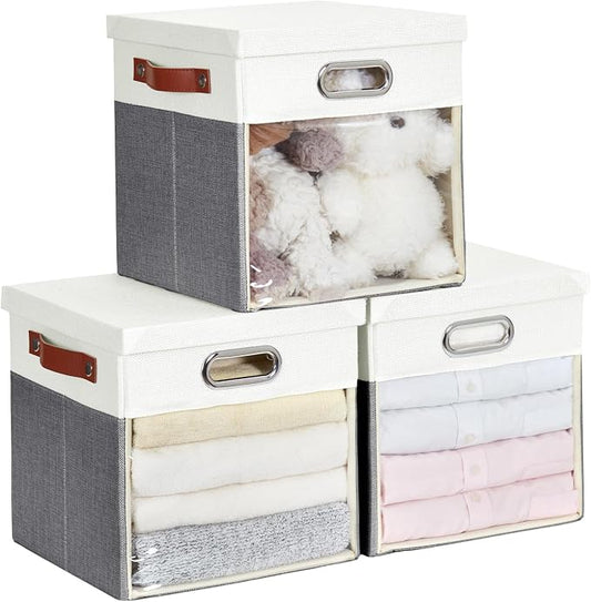 Fabric Storage Cubes with Clear Windows and Lids, Decorative Storage Boxes by Roobyl