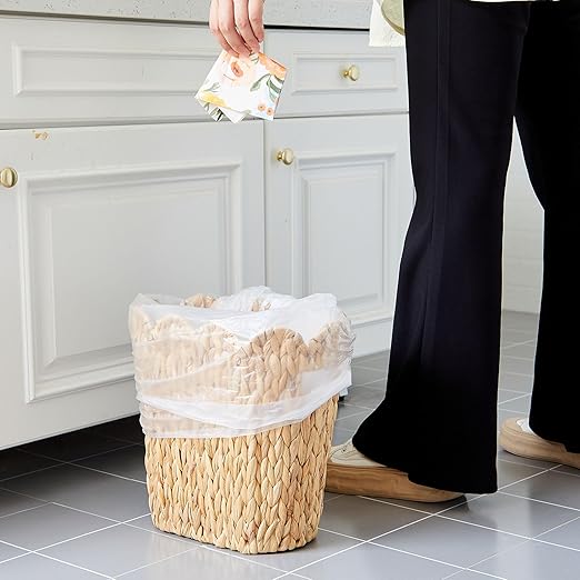 2 Pcs Wicker Trash Can with 50 Small Trash Bag Wicker Waste Woven Basket with - Image 4