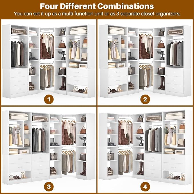 Corner Closet System with 5 Drawers, Closet Organizer System with 15+Shelvess & - Image 6