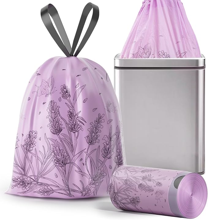VOK 13 Gallon Trash Bags with Lavender Print & Drawstring, Tear-Resistant Tall by Unknown