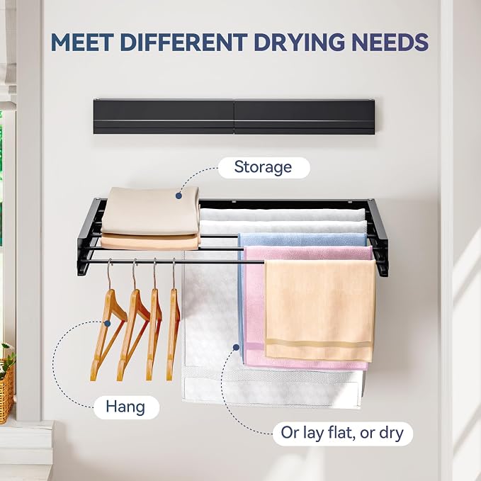 APEXCHASER Wall Mounted Clothes Drying Rack, Laundry Drying Rack Foldable - Image 6