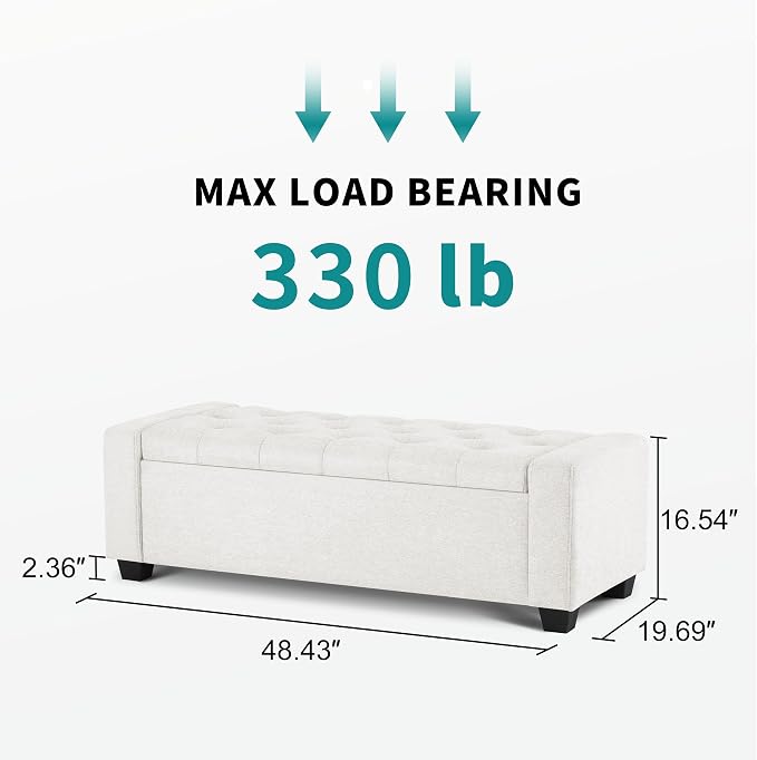 48" Ottoman with Storage, Upholstered Entryway Bench with Seating - Image 2
