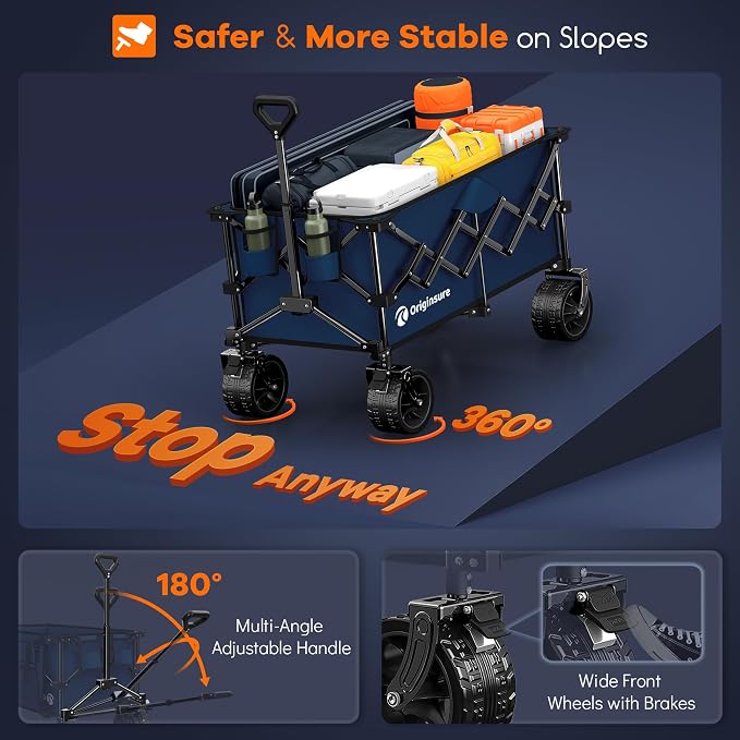 220L Collapsible Wagon Cart Foldable, 460lbs Load Capacity Heavy Duty Folding - Image 8