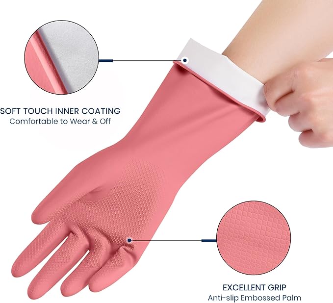 Rubber Cleaning Gloves for Dishwashing, 4 Pairs Reusable Kitchen Gloves for - Image 2