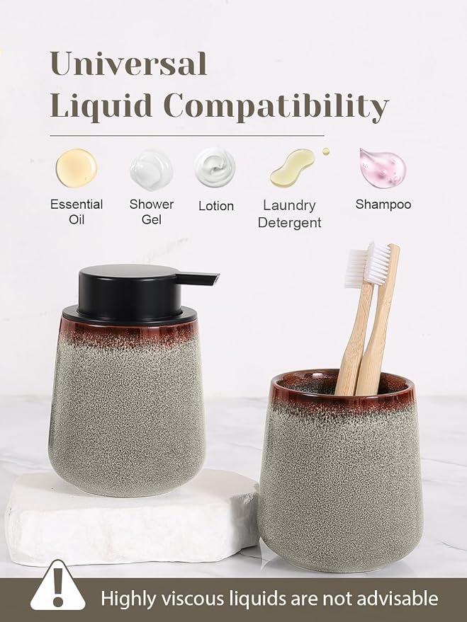 INGOFIN Ceramic Lotion Dispenser - 12 oz Refillable Hand Soap Dispenser Bathroom - Image 8