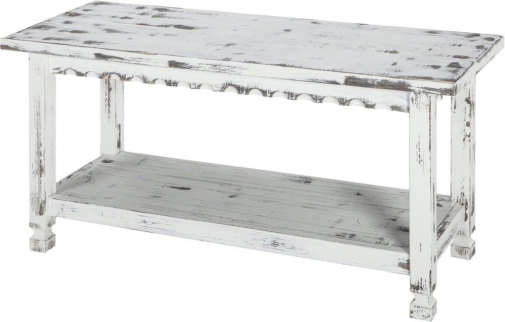 Country Cottage 36-Inch Farmhouse Entryway Bench with Storage Shelf – Solid P...