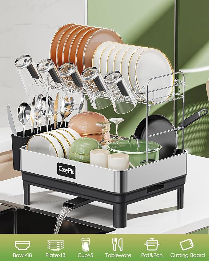 2 Tier Dish Drying Rack, Thicker Premium 304 Stainless Steel Dish Racks - Image 7