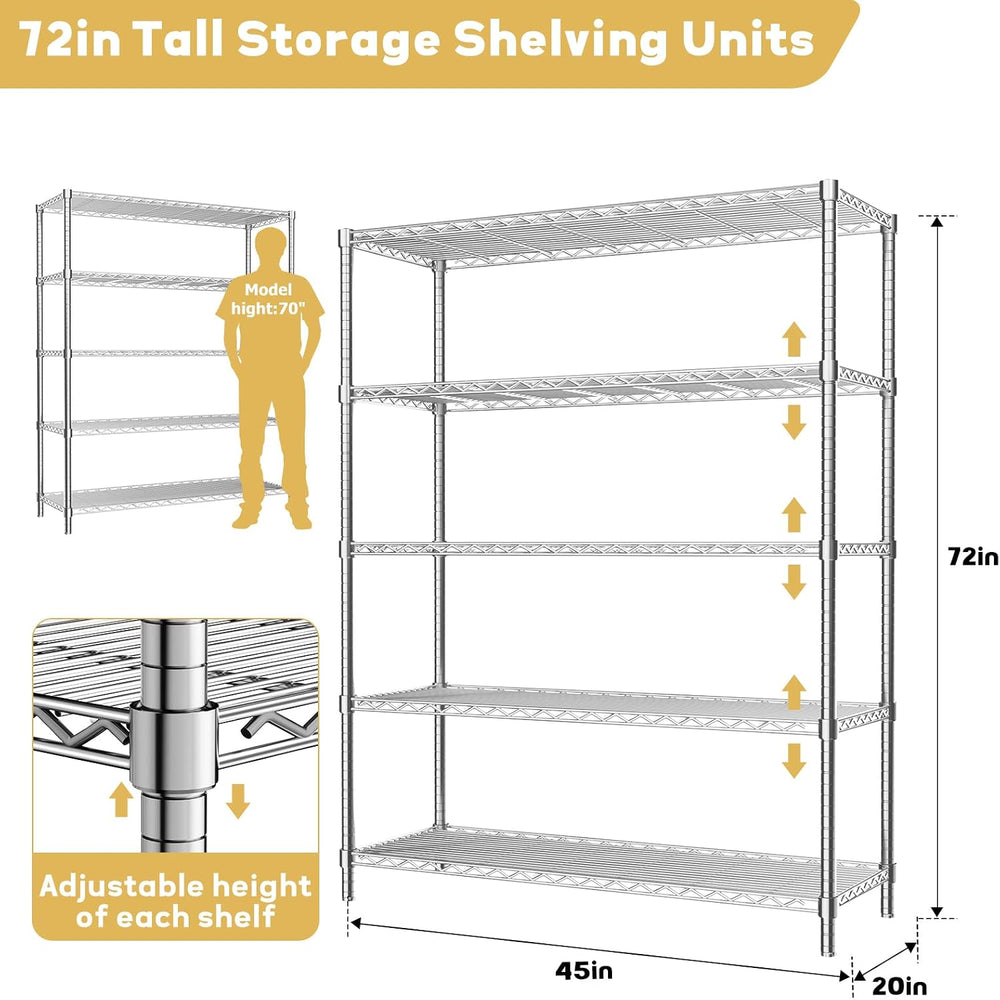 ROOMTEC 5-Tier Wire Shelving Unit,45" W*20" D*72" H,Max Load 2...