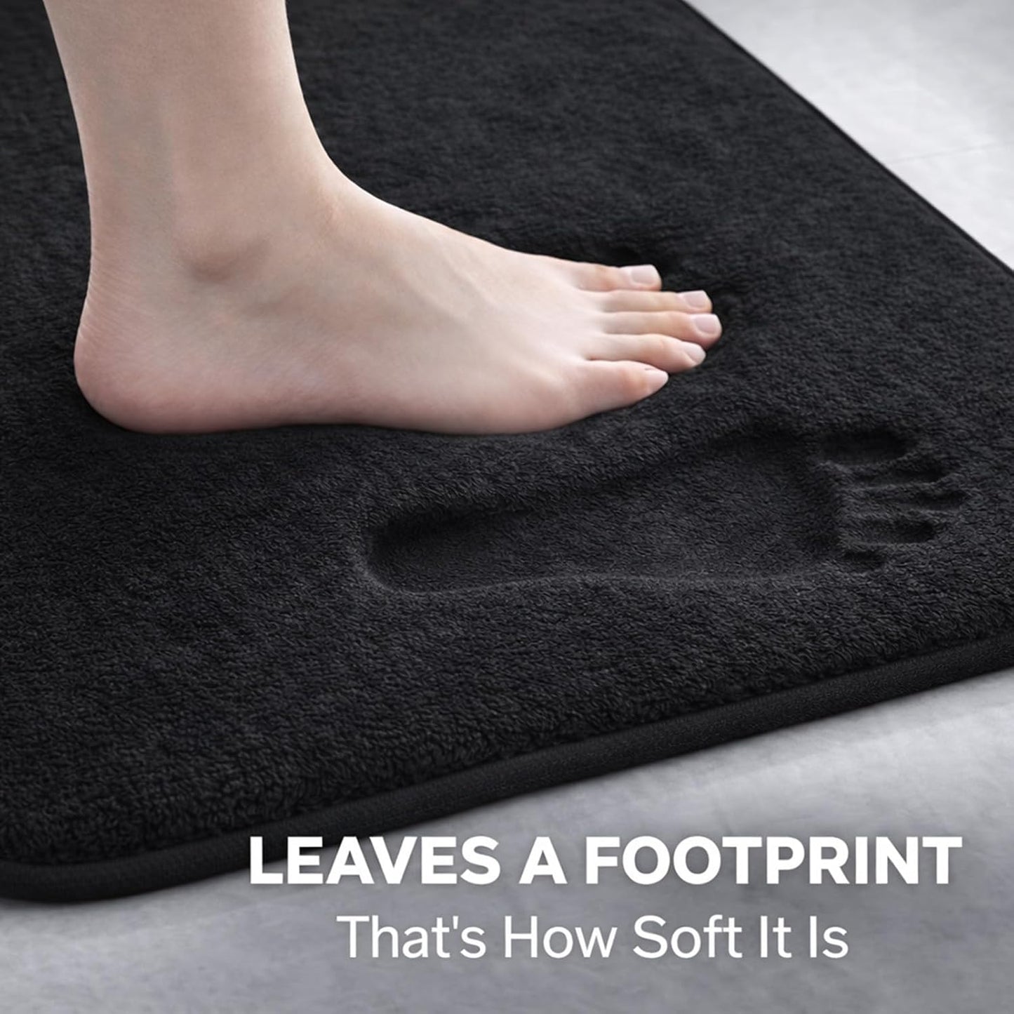 Memory Foam Black Bathroom Rug Set 4-Piece, Soft & Supportive Bath Mat Set, Super Absorbent & Quick Dry, Non-Slip Backing, Machine Washable Rugs for Bathroom, Tub & Shower (Black)