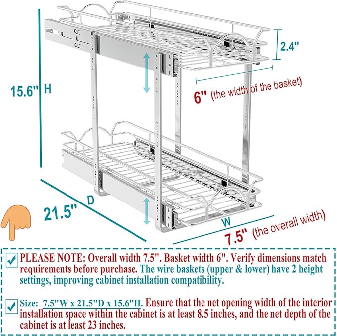 OCG 2 Tier Pull Out Cabinet Organizer, Pull Out Drawers - Image 3