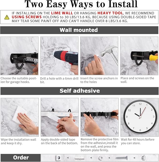 Black 5 Racks and 4 Hooks Mop and Broom Holder Wall Mount, Broom Organizer - Image 4