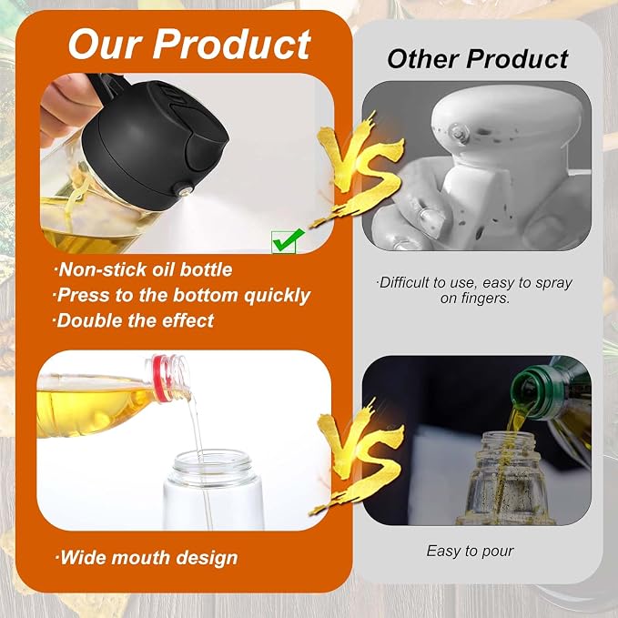 2-in-1 Glass Oil Dispenser & Sprayer - 16oz/470ml Leakproof Bottle - Image 7