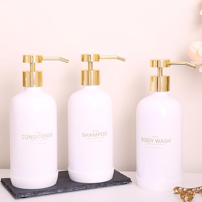 Shampoo and Conditioner Dispenser Set of 3, Refillable 20.5OZ Shampoo Bottles - Image 3