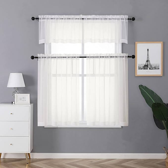 Chyhomenyc Ivory Sheer Curtains Tier 36 inch Length 2 Panels, Light Filtering - Image 2