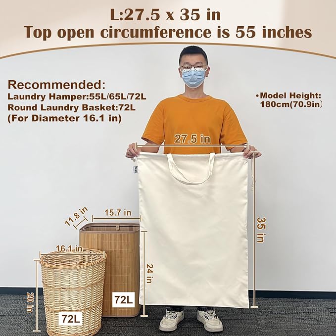 Canvas Laundry Bag with Handles & Drawstring Closure 27.5”x35", Thick Cotton - Image 2