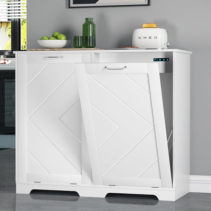 VECELO Double Tilt Out Kitchen Trash Bin Cabinet Dog Proof Garbage Can by VECELO
