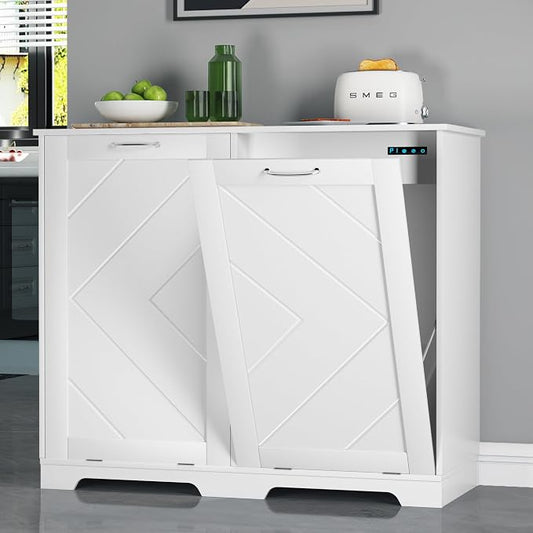 VECELO Double Tilt Out Kitchen Trash Bin Cabinet Dog Proof Garbage Can by VECELO