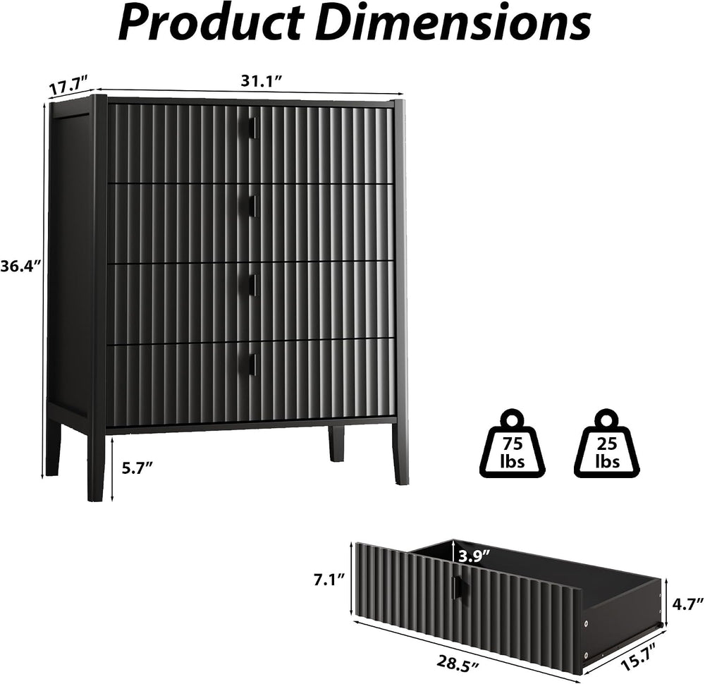 MAISONARIA Black 4 Drawer Dresser, Modern Chest of Drawers for Bedroom, Wood ...