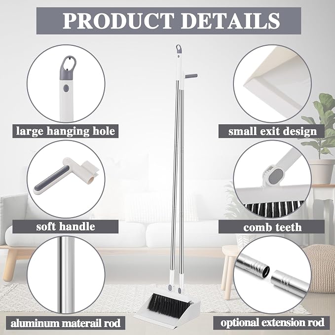 Suclain 4 Set 8 Pcs Broom and Dustpan Set 47 Inch Long Handle Brooms - Image 3
