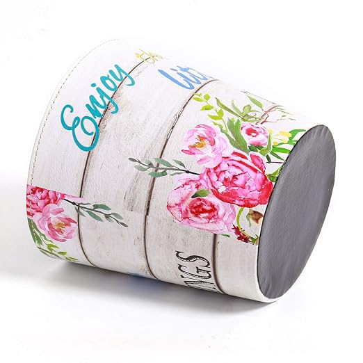 PU Leather Small Trash Can Wastebasket, Round Garbage Container Basket - Image 6