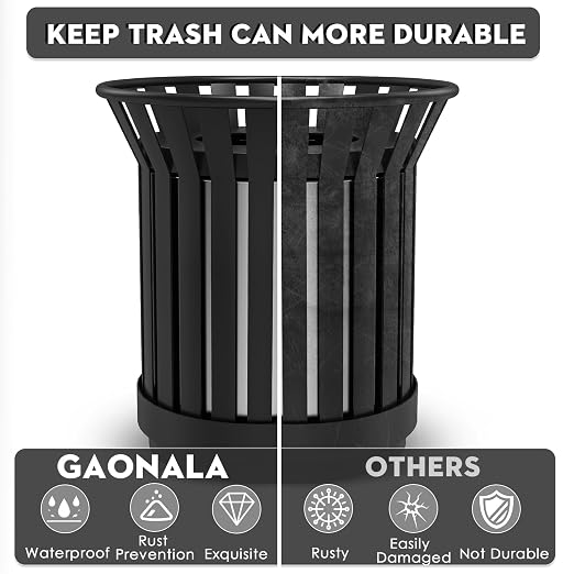25.2IN Large Round Large Outdoor Trash Can, Heavy Duty Metal Slatted Garbage - Image 4