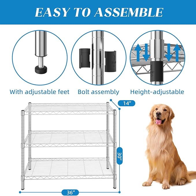 3-Shelf Adjustable Metal Shelf Wire Shelving Storage Rack