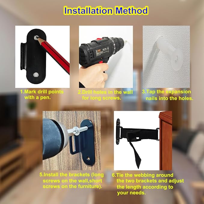 Anti Tip Furniture Anchors, Heavy Duty Furniture Wall Anchor, Adjustable - Image 6